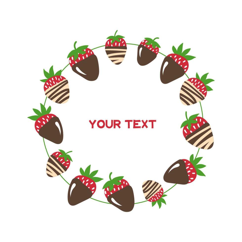 Strawberry vector frame. Vector strawberry in chocolate text frame. Design for cards, invitations, decoration.