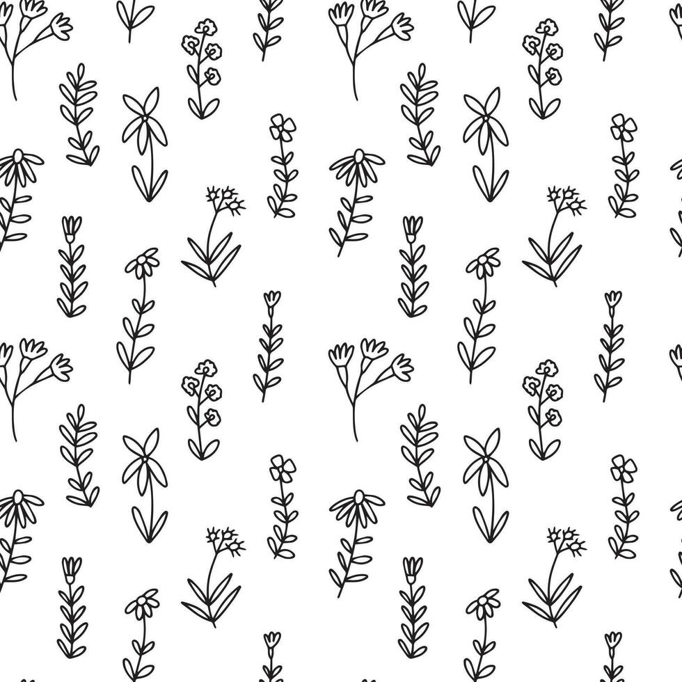 Doodle summer flowers seamless pattern. Vector mille fleur pattern on white background.