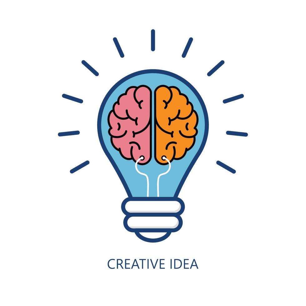 Creative idea Logo with brain in light bulb isolated on white background. illustrator vector. vector