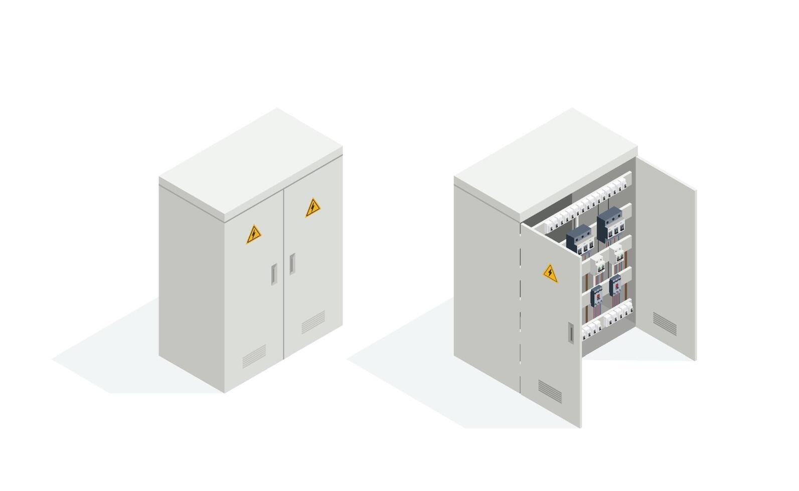 Electric Switchboard or Cabinet as Power Object Isometric. Vector Illustration
