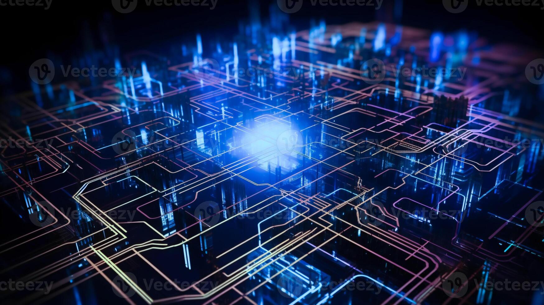 High tech electronic glowing circuit board texture, digital background, photo