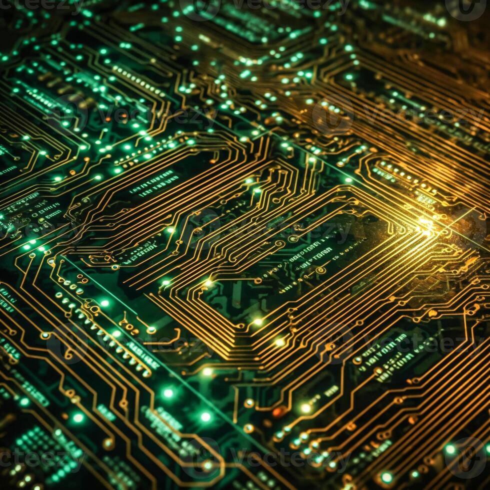 High tech electronic glowing circuit board texture, digital background, photo