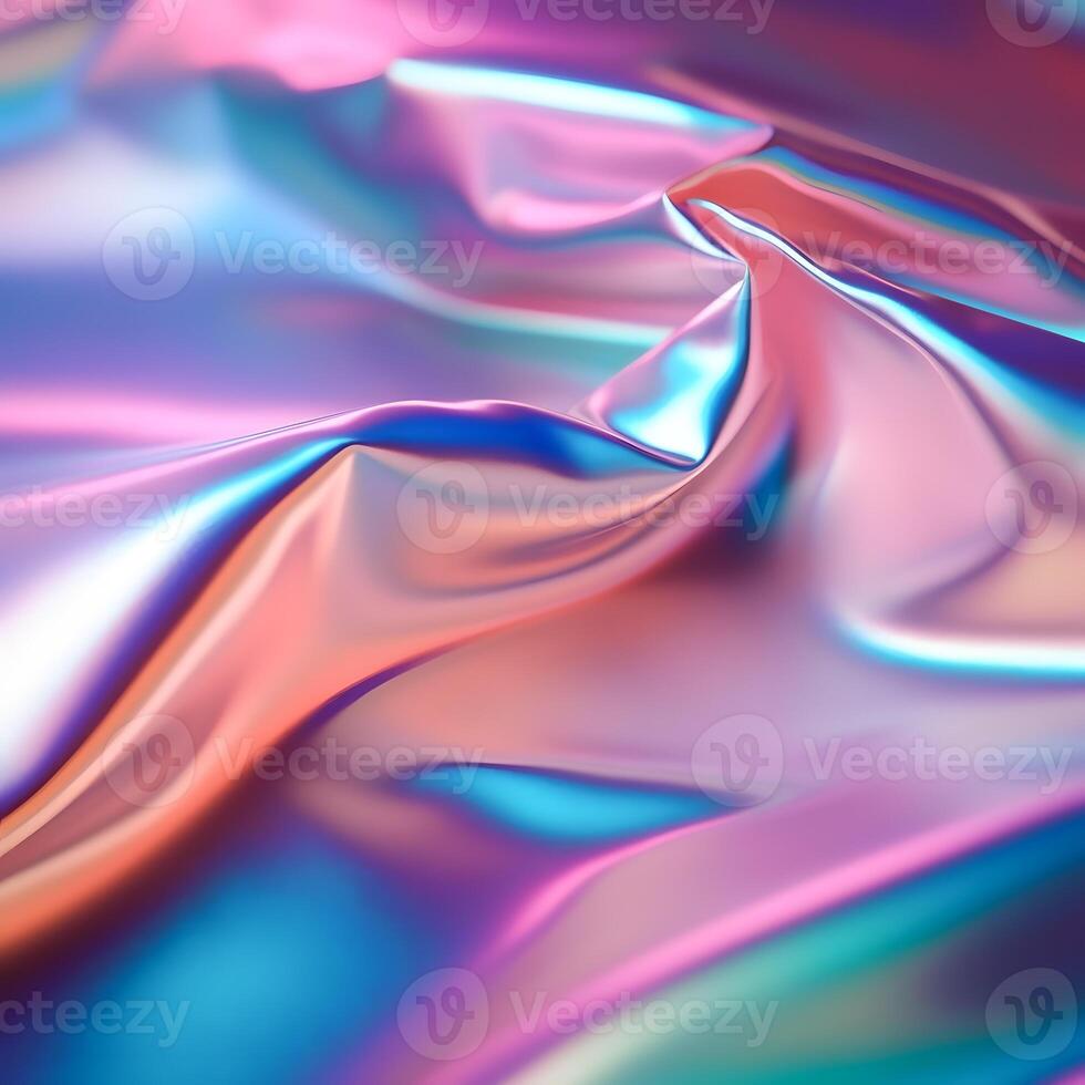 Shiny metallic silk background. Sci-fi background. Holographic neon foil. Rainbow reflection. photo