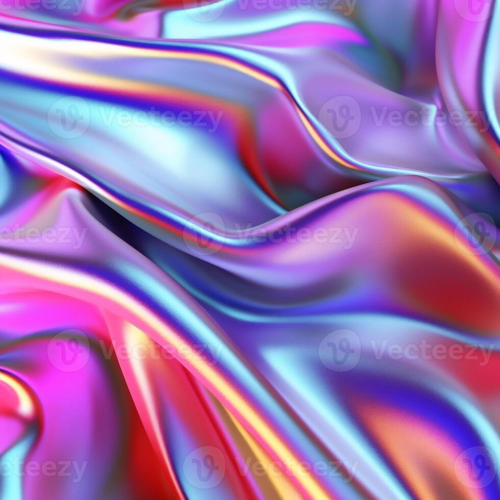 Shiny metallic silk background. Sci-fi background. Holographic neon foil. Rainbow reflection. photo