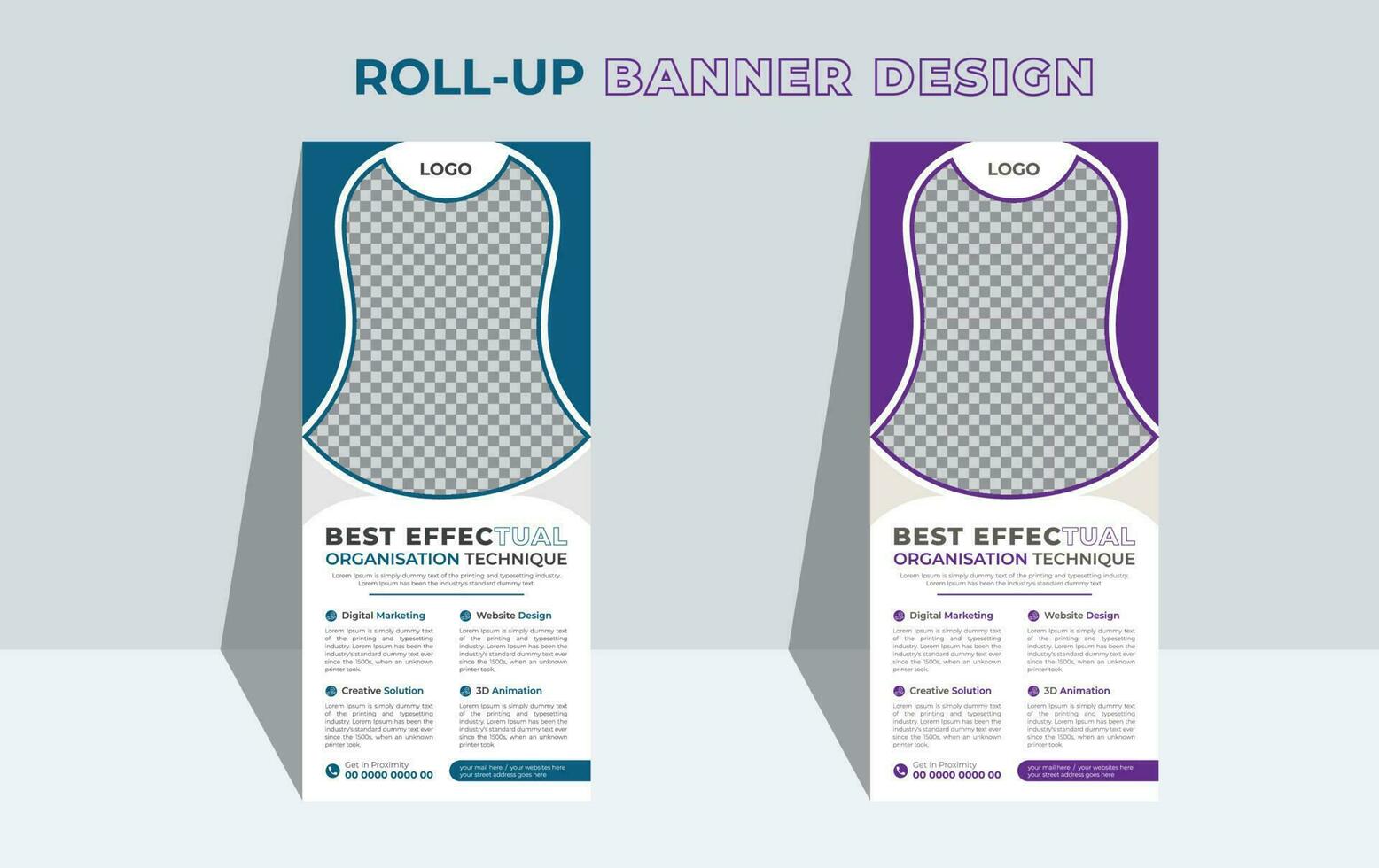 Modern Corporate Roll Up Banner Design or X banner Stand Template. Professional business pull up display exhibition standee banner. vector