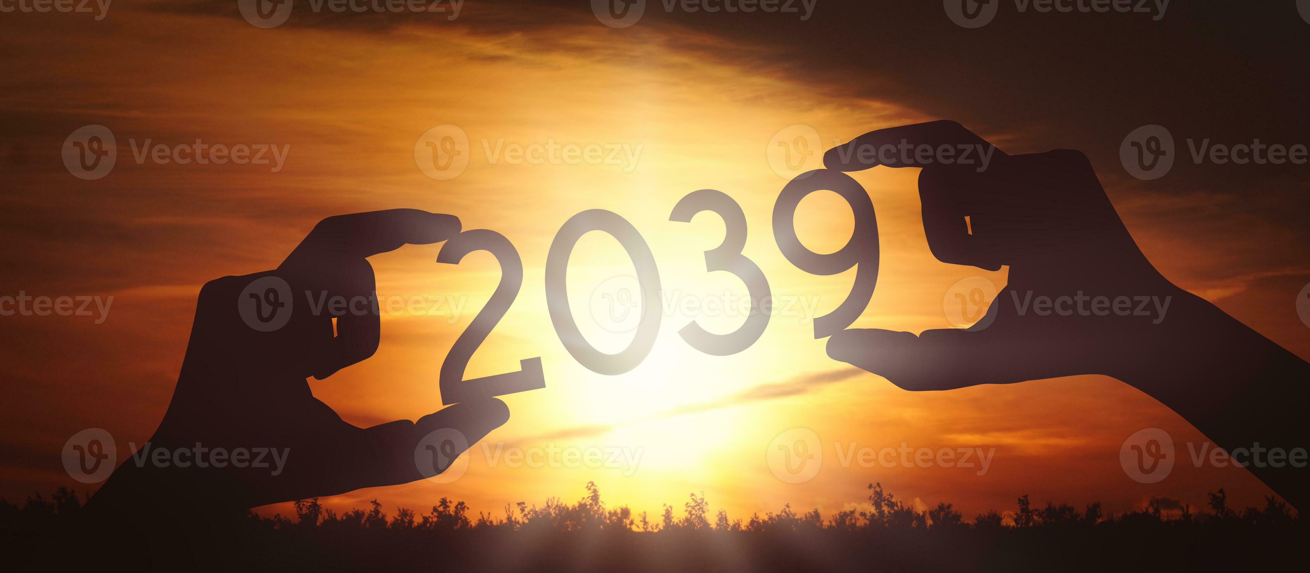 2039 Human Hands Holding Black Silhouette Year Number 23847788 Stock
