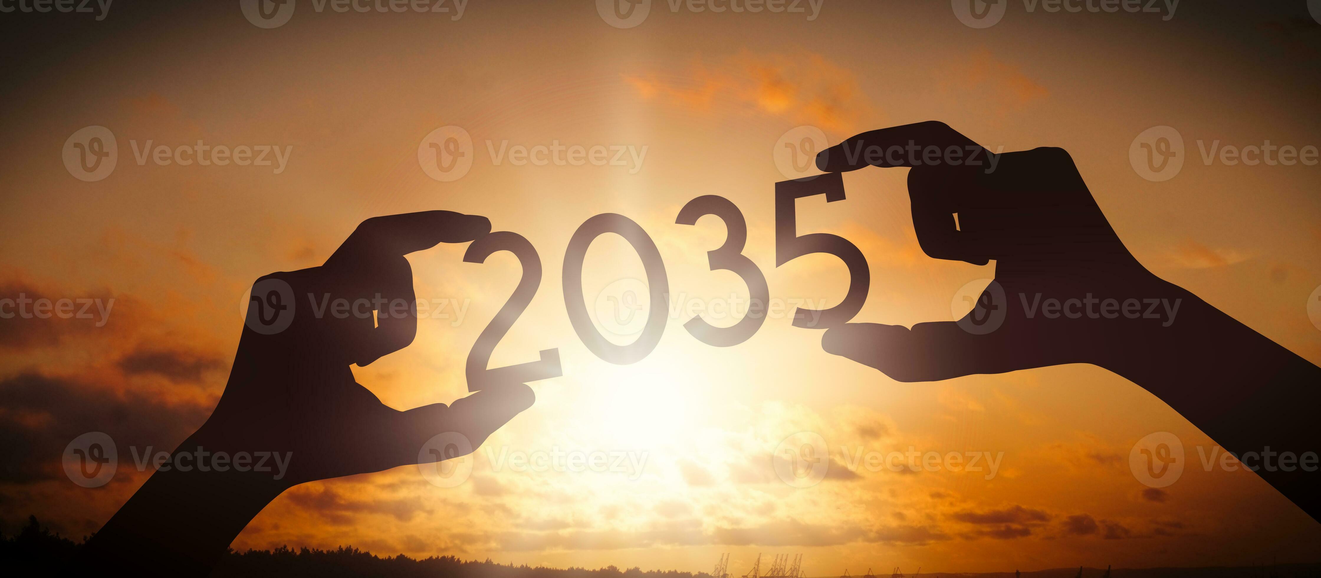 2035 Human Hands Holding Black Silhouette Year Number 23848032 Stock
