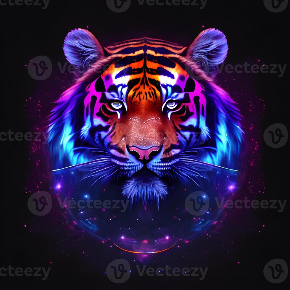 Light neon style art portrait of a tiger. photo