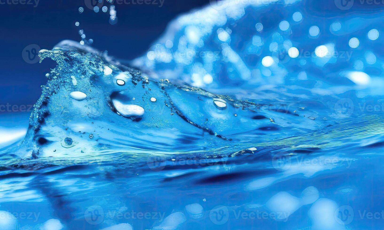 chapoteo de agua en un azul antecedentes , generativo ai foto