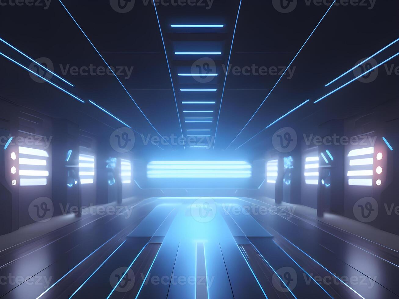 Empty dark futuristic Sci Fi hall room or studio. photo