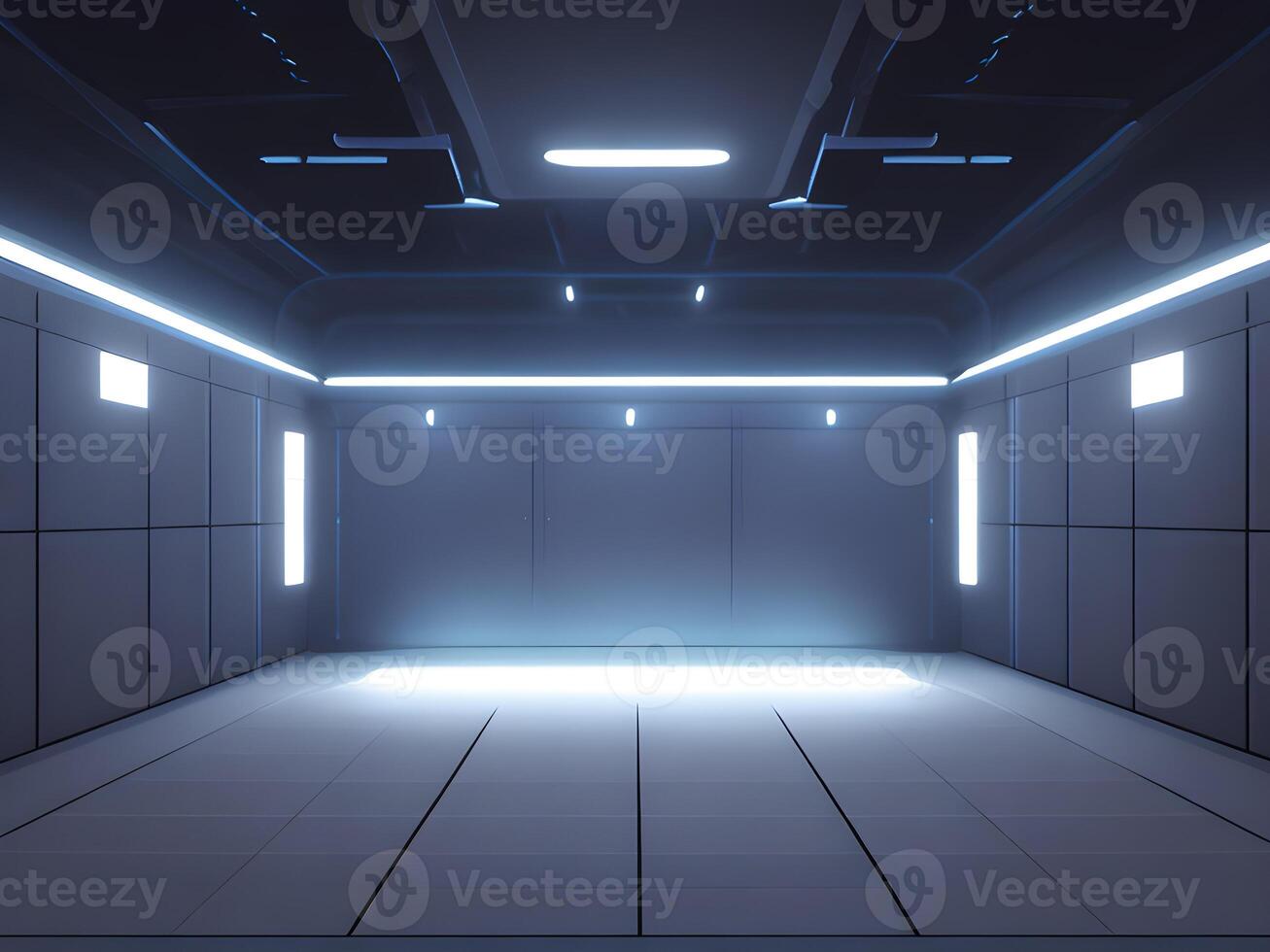 Empty dark futuristic Sci Fi hall room or studio. photo