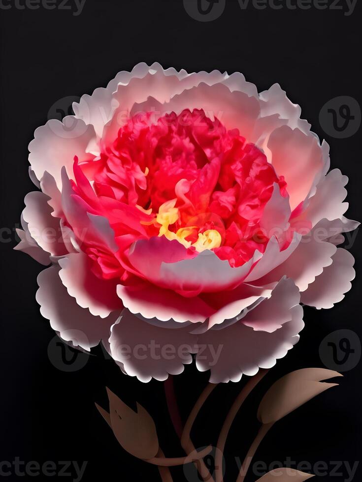 Illustration of a Peony in black background. photo