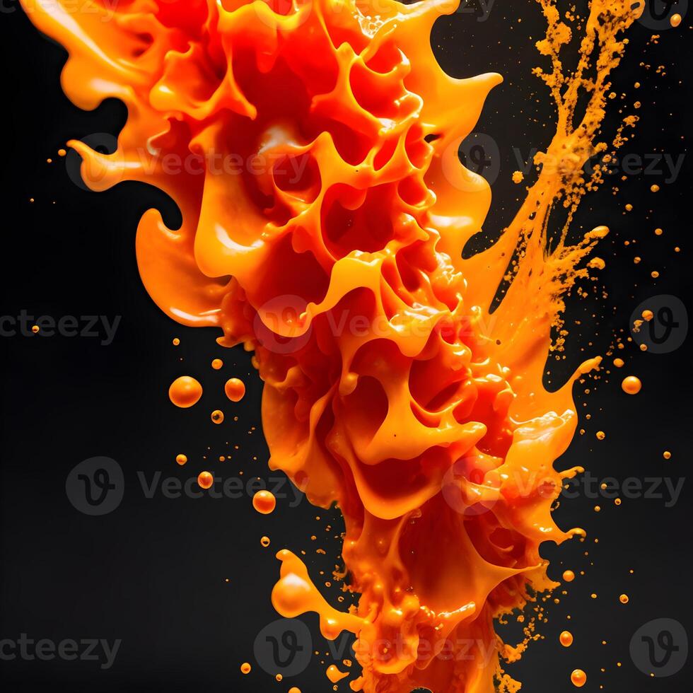Amazing orange juice with water splash and drops isolated, photo