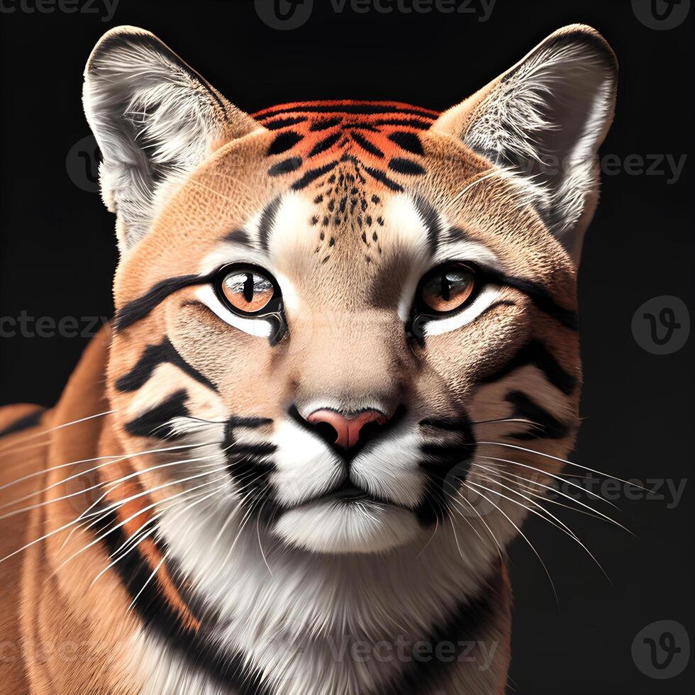 Face of a Puma with a dark background. photo