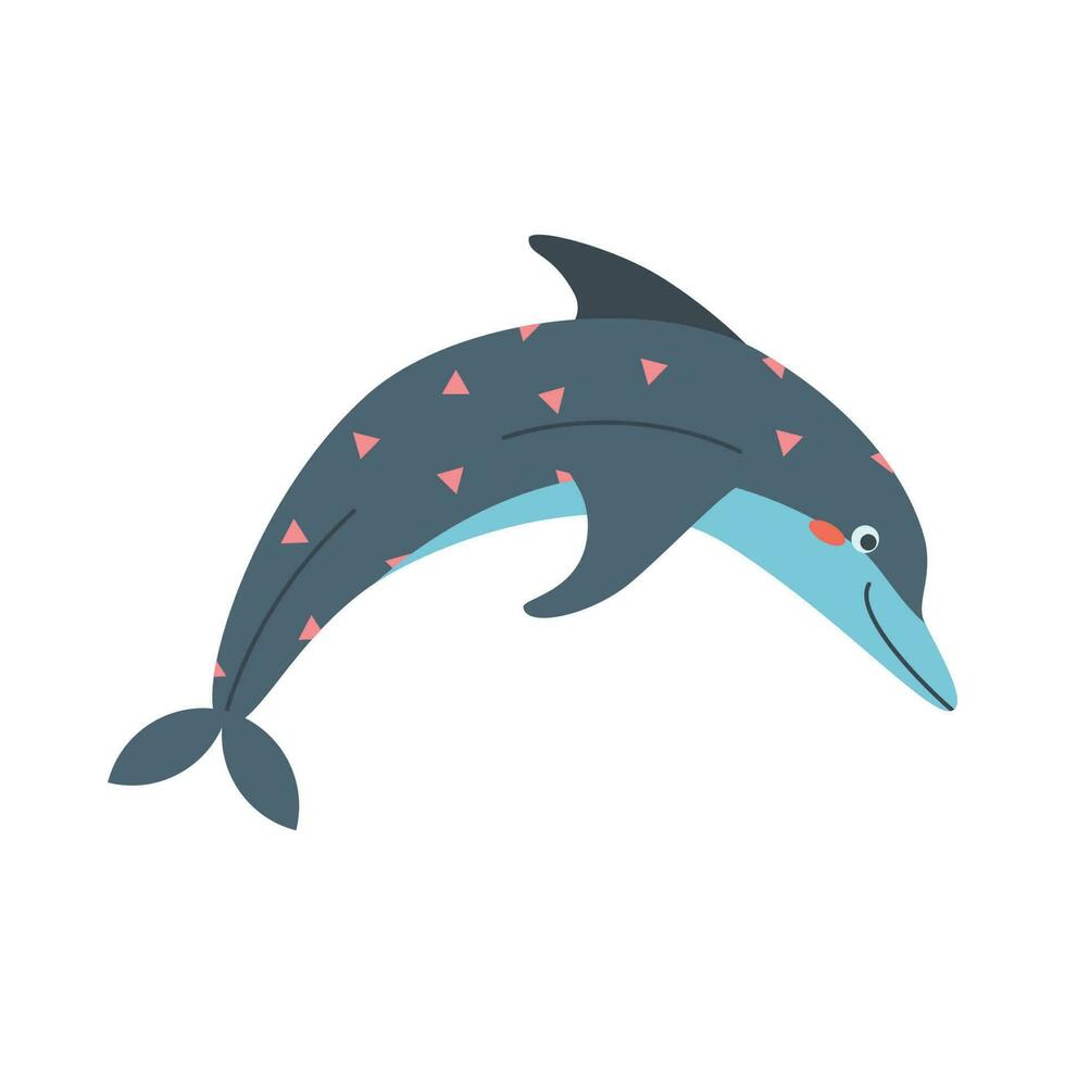 Dolphin, sea animal. An inhabitant of the sea world, a cute underwater creature. vector