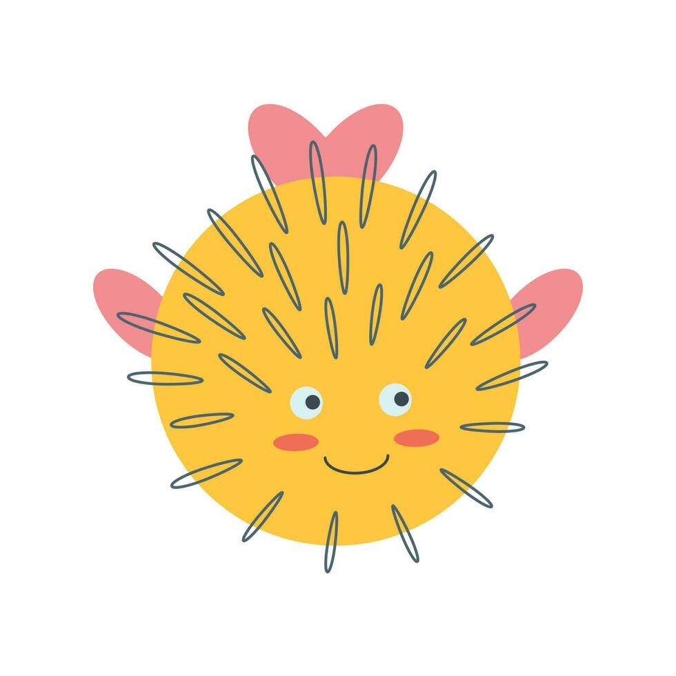 Puffer fish, sea animal. An inhabitant of the sea world, a cute underwater creature. vector