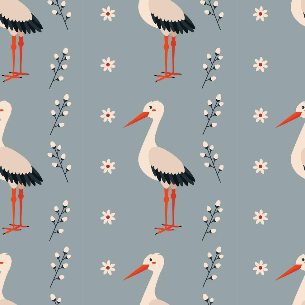 Pattern with stork bird. vector