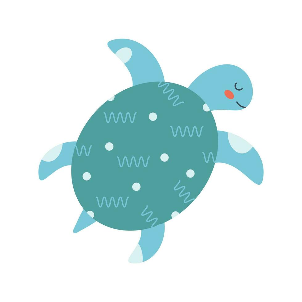 Turtle, sea animal. An inhabitant of the sea world, a cute underwater creature. vector