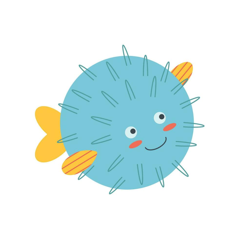 Puffer fish, sea animal. An inhabitant of the sea world, a cute underwater creature. vector