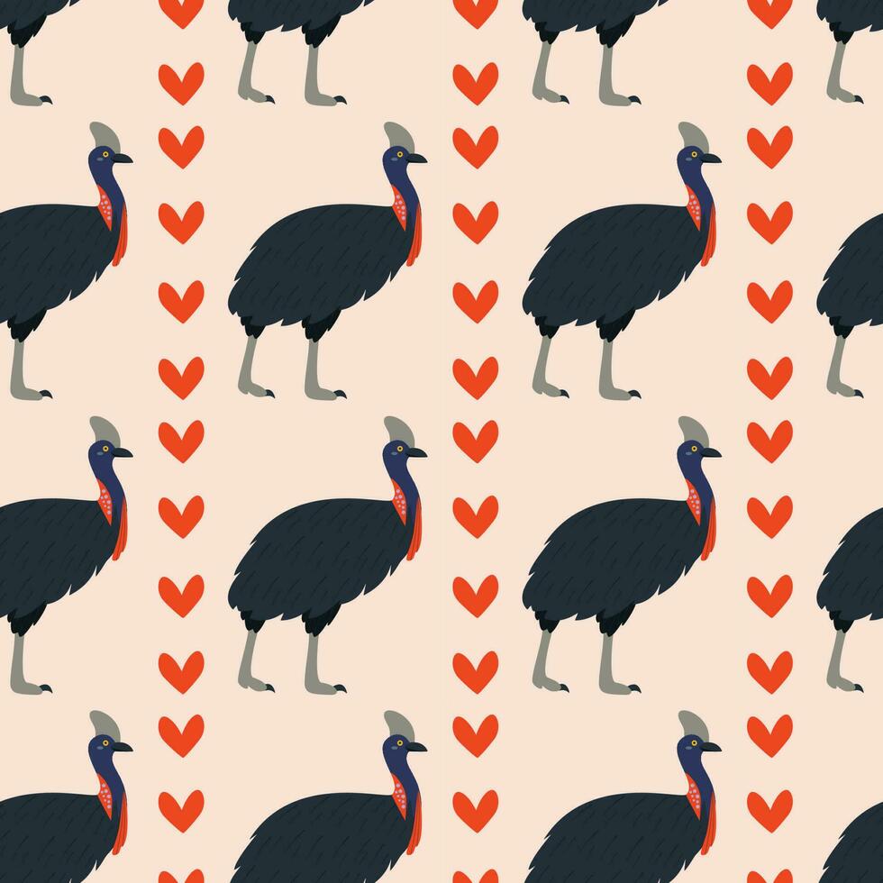 Pattern with cassowary bird. vector