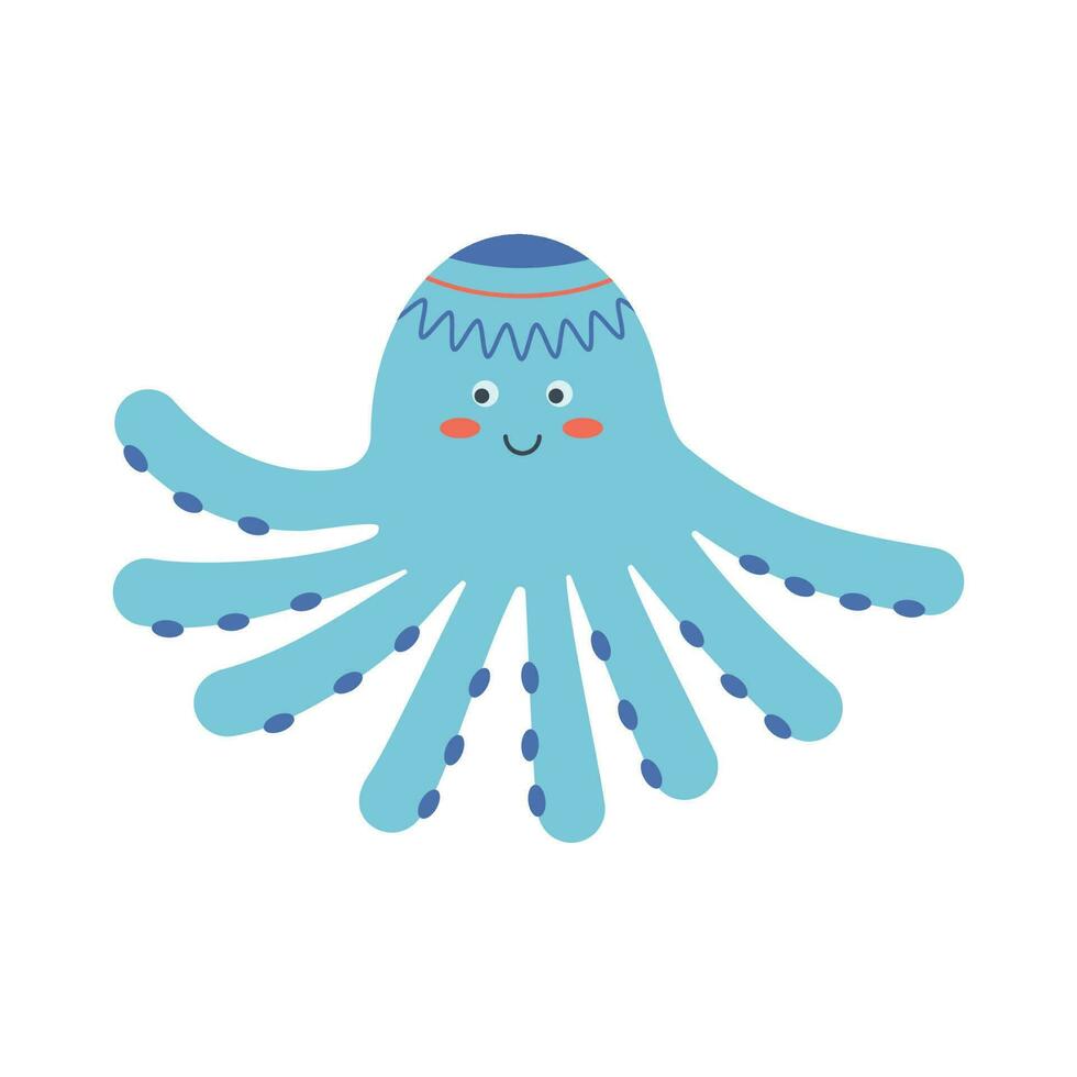 Octopus, sea animal. An inhabitant of the sea world, a cute underwater creature. vector