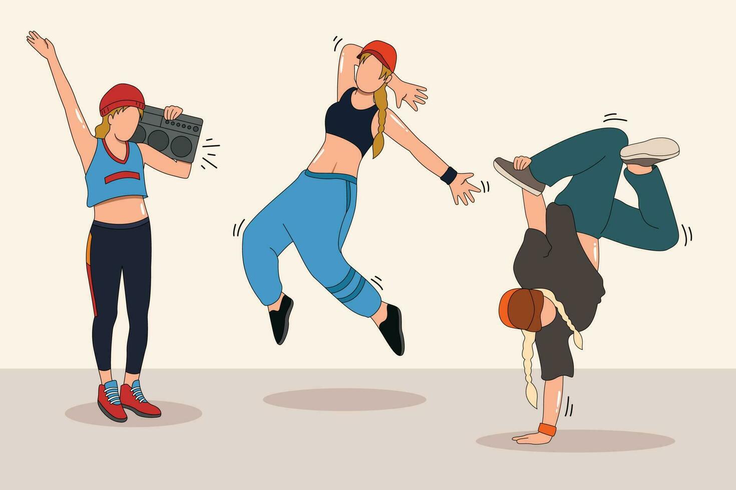 Women hip hop break dance, lady activity characters cartoon ,Trendy one line draw design vector illustration