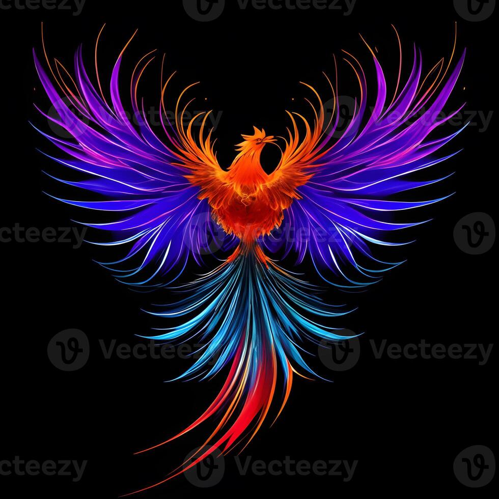 Light neon style art portrait of a phoenix, photo