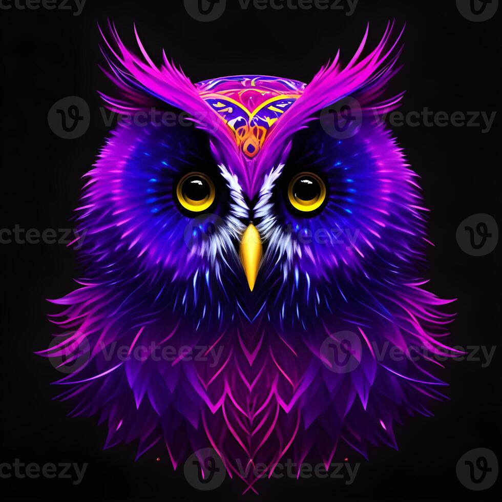 Light neon style art portrait of a owl, photo