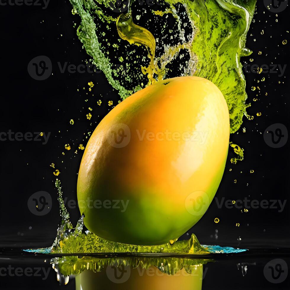 increíble mango con agua chapoteo y gotas aislado, generativo ai foto