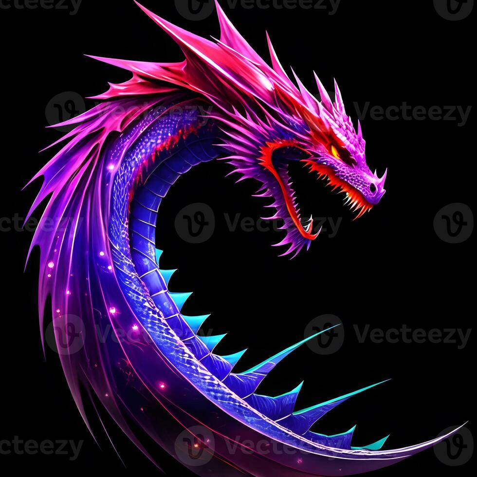 Light neon style art portrait of a dragon, photo