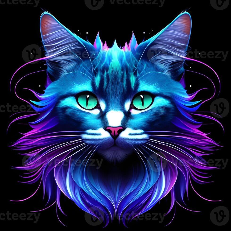 Light neon style art portrait of a cat, photo