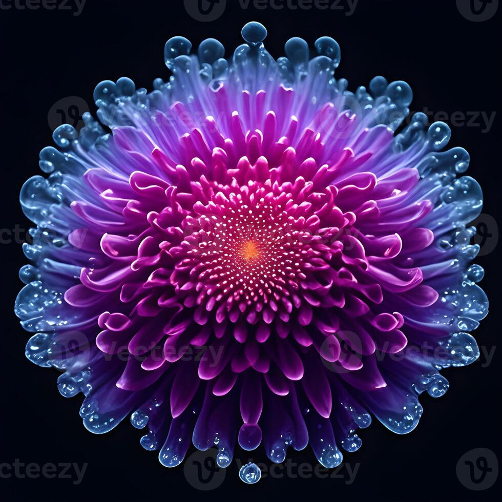 Amazing chrysanthemum with water splash and drops, photo