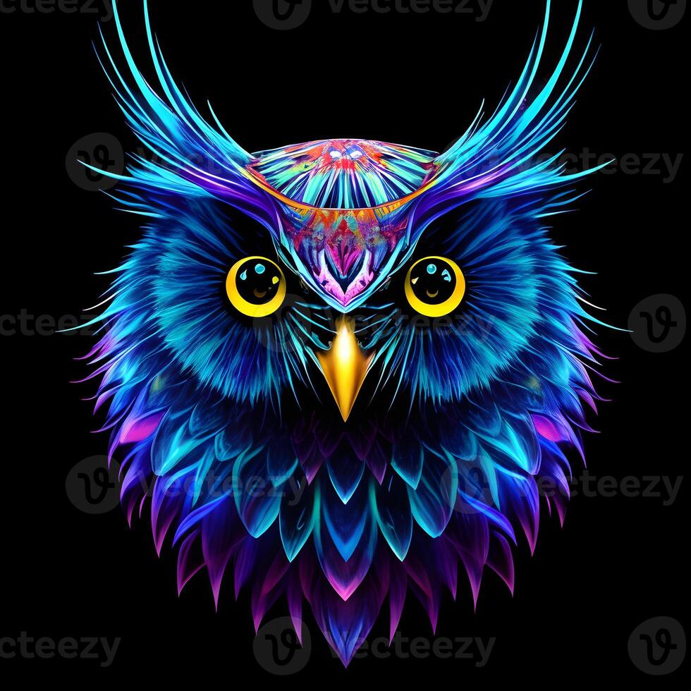 Light neon style art portrait of a owl, photo