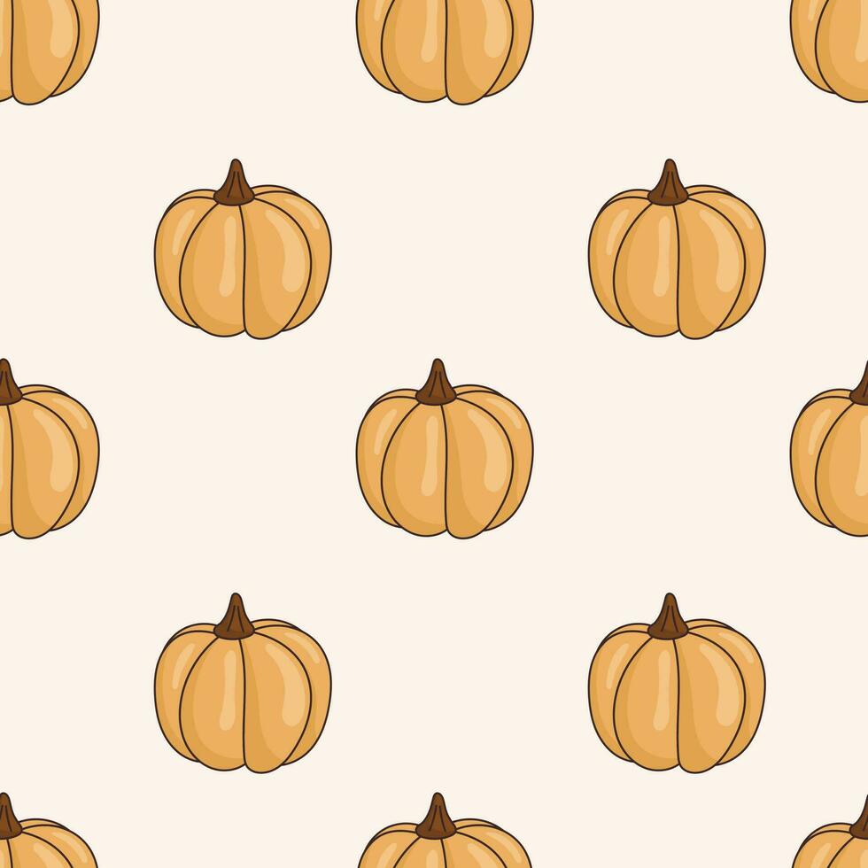 Vector autumn seamless pattern. Doodle pumpkin images. Background or wallpaper design.