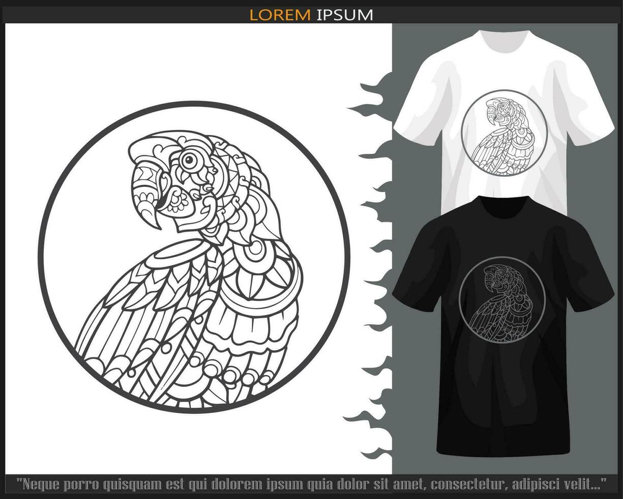 Macaw bird head mandala arts isolated on black and white t shirt. vector