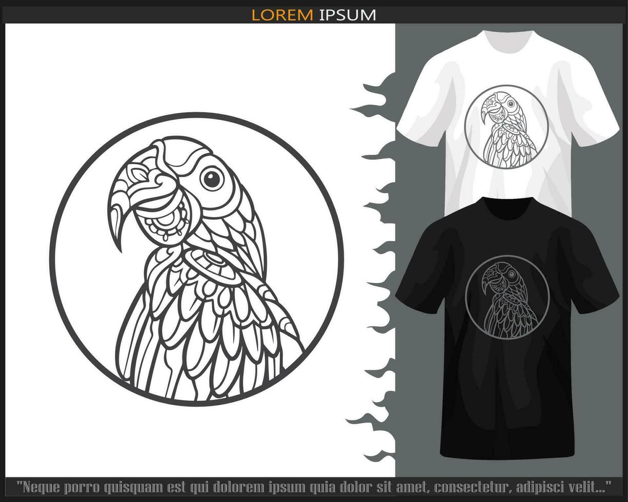 jacinto guacamayo pájaro mandala letras aislado en negro y blanco t camisa. vector