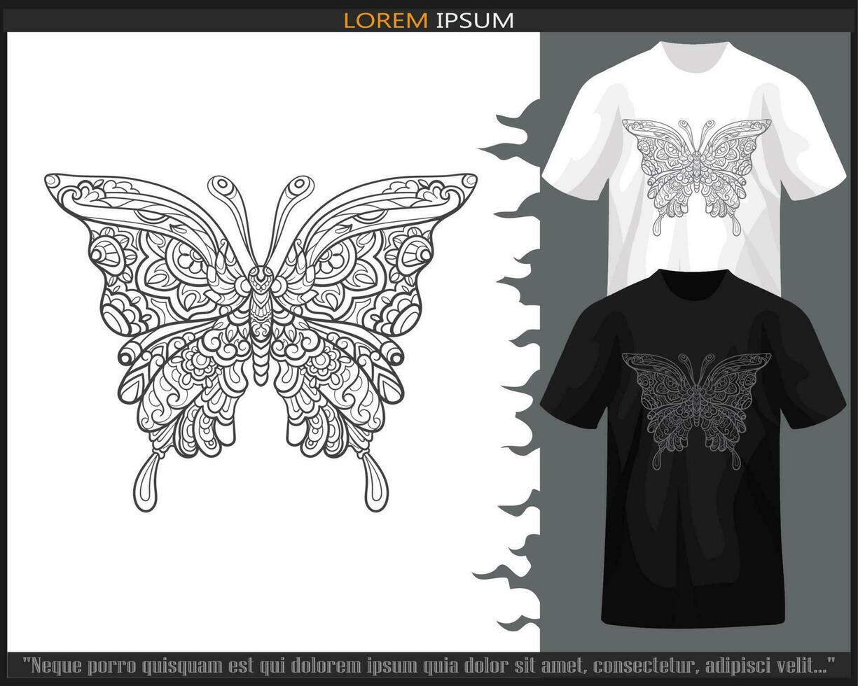 mariposa mandala letras aislado en negro y blanco t camisa. vector