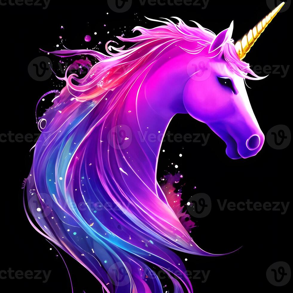 Light neon style art portrait of a Unicorn, photo
