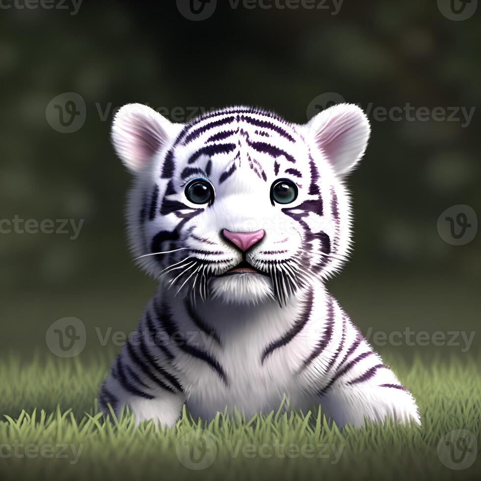 Cute tiny little white tiger cub , photo