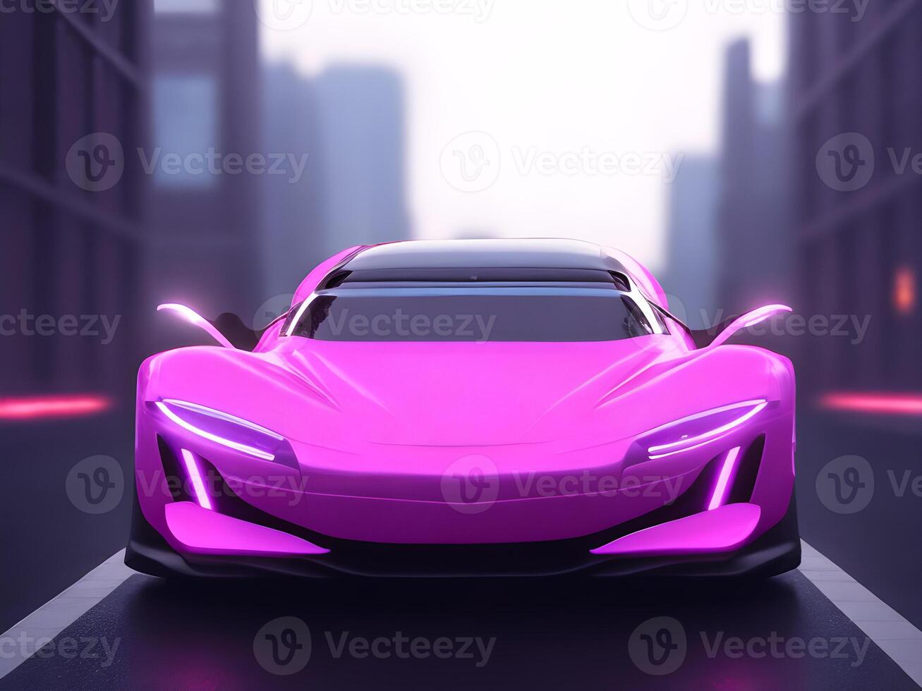 Futuristic electric concept car in cyberpunk background. photo