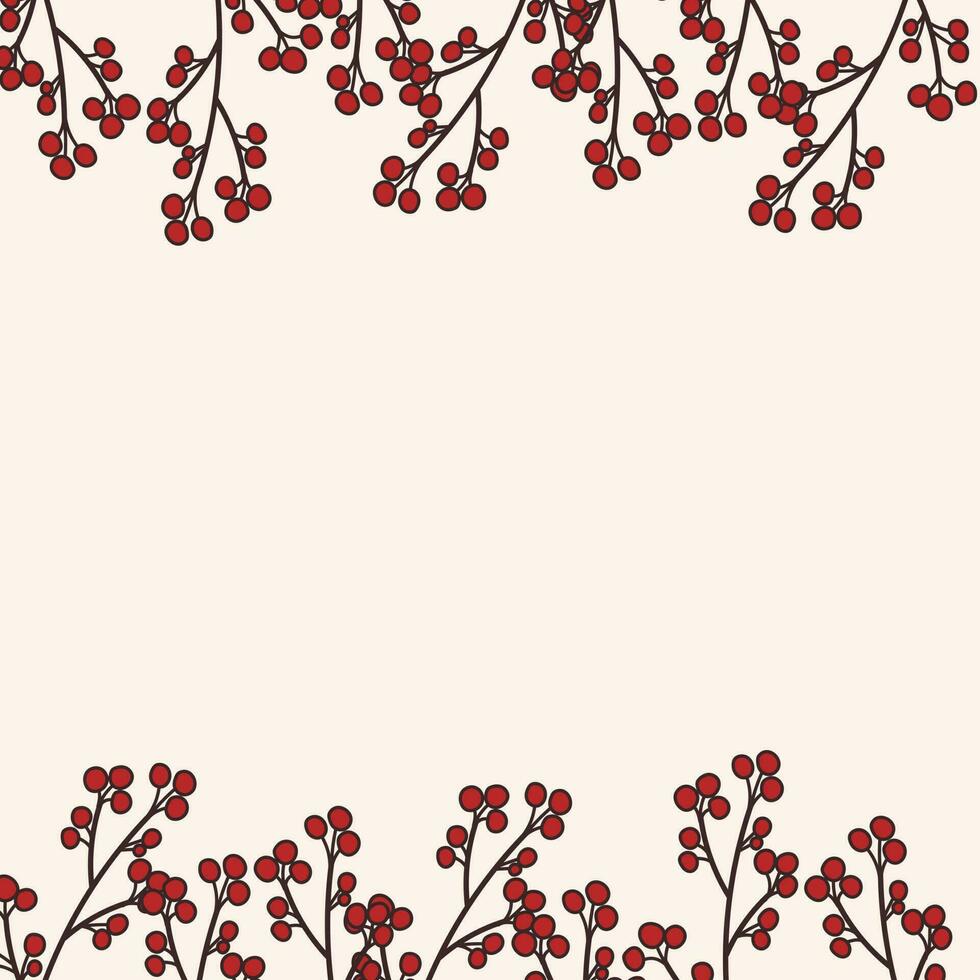 Frame or border made of autumn twigs or branches with berries. Cozy template, Stickers images of cranberries or beads. vector