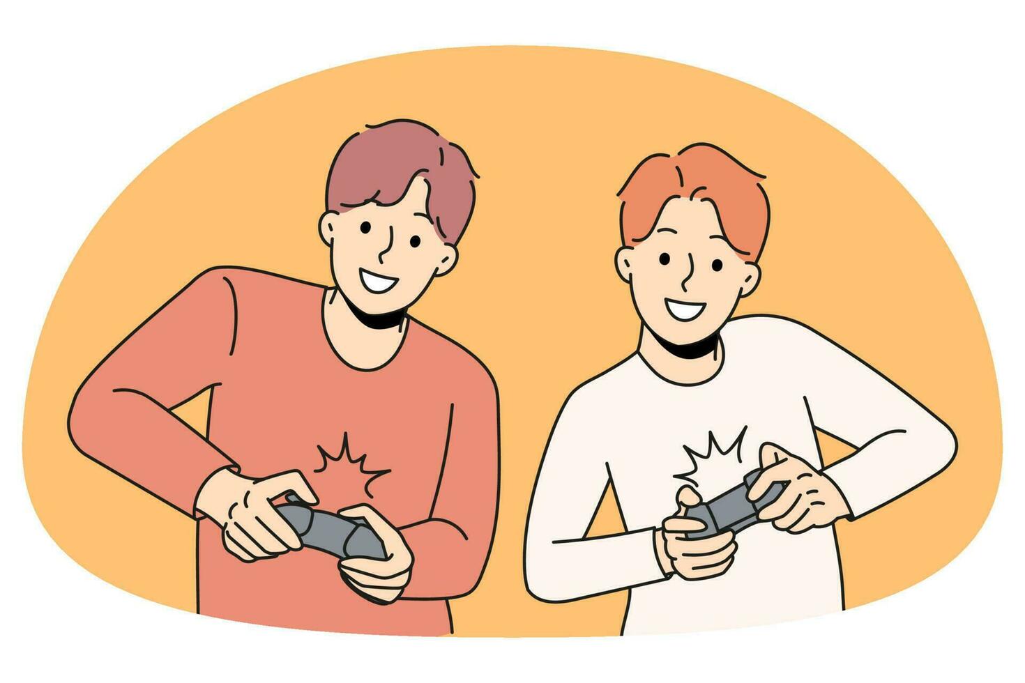 Happy guys have fun playing video games vector