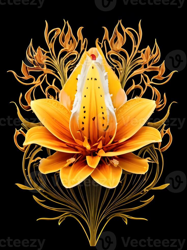 Illustration of a Lily in black background. photo
