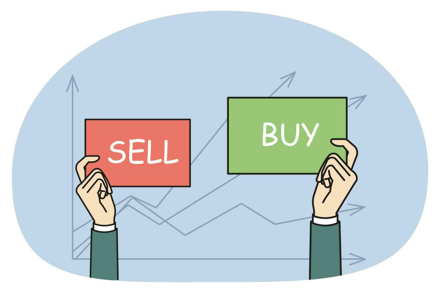 Businessman hold buy and sell signs vector