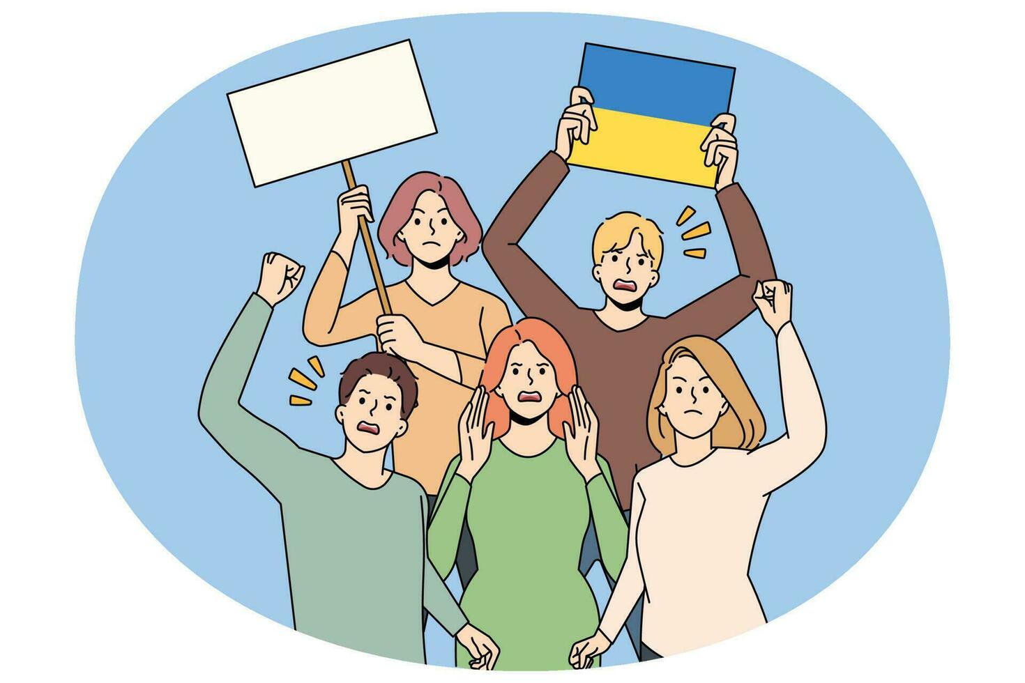 personas con pancartas protesta en contra guerra en Ucrania vector