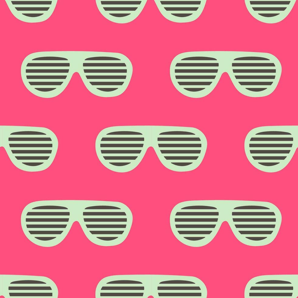 90s seamless pattern with striped sunglasses. Vector background with stickers, pins, patches in cartoon 80s 90s pop art comic style.