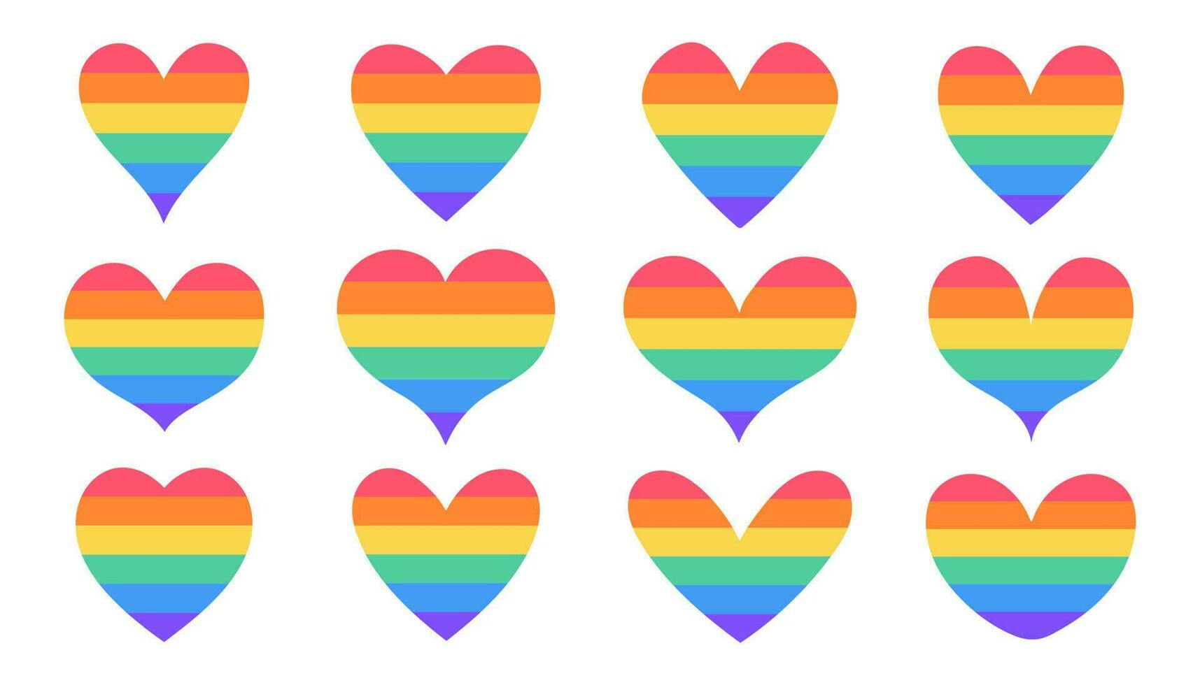 LGBT hearts set. Symbol of the LGBT community. Human rights and gender equity symbol. LGBT flag or Rainbow flag. Vector illustration.