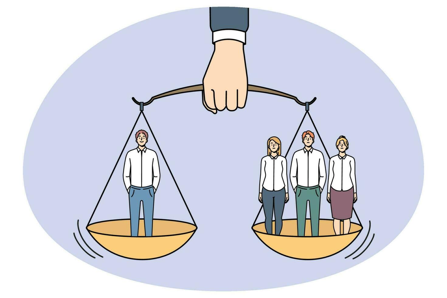 Scales with group of people balance with one man 23849063 Vector Art at