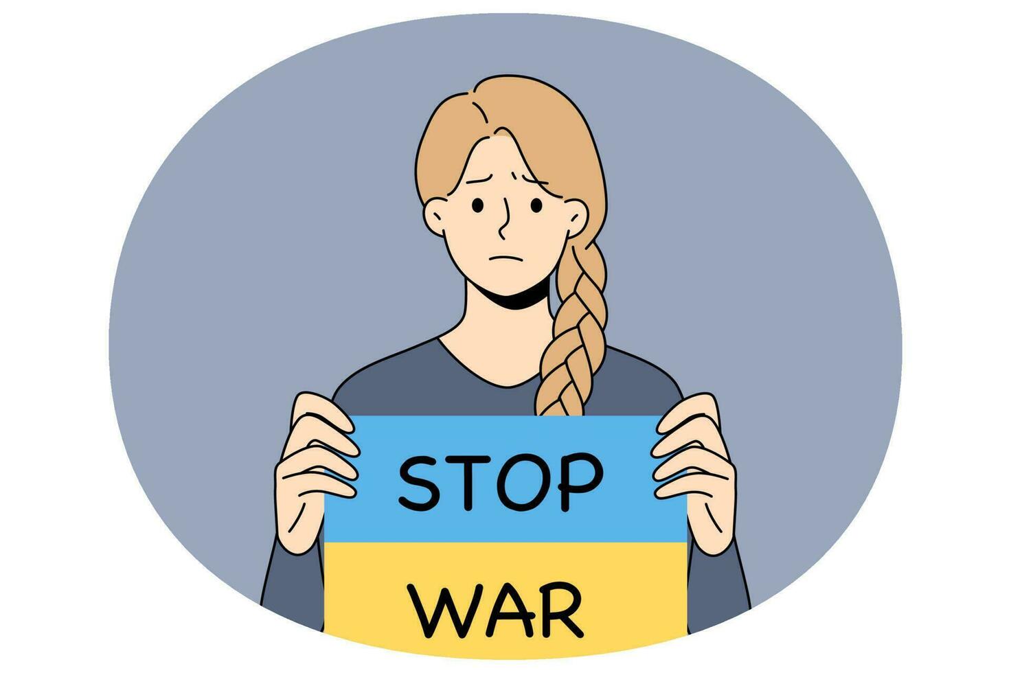 Sad girl hold banner with Stop war text vector