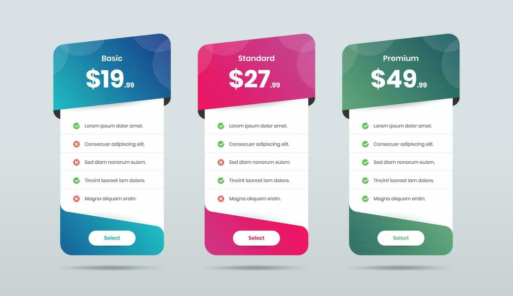 Minimalistic pricing list layout design for business and service subscription vector